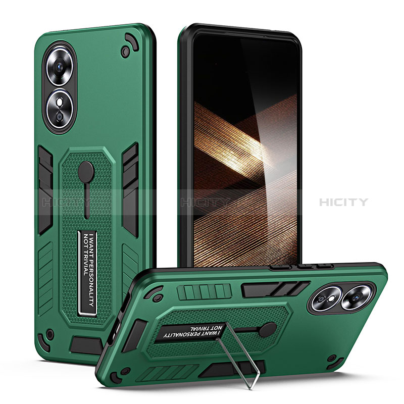 Funda Bumper Silicona y Plastico Mate Carcasa con Soporte H02P para Oppo A17