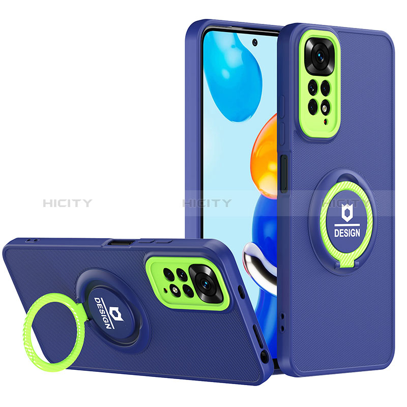 Funda Bumper Silicona y Plastico Mate Carcasa con Soporte H02P para Xiaomi Redmi Note 11 4G (2022) Azul