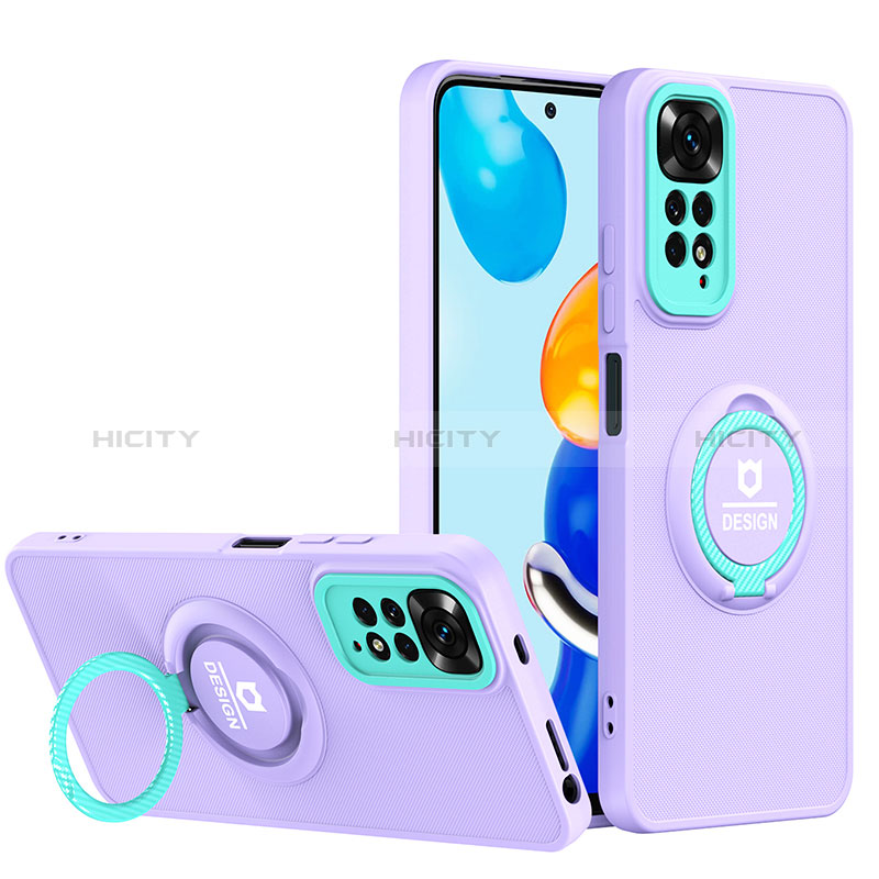 Funda Bumper Silicona y Plastico Mate Carcasa con Soporte H02P para Xiaomi Redmi Note 11 4G (2022) Morado