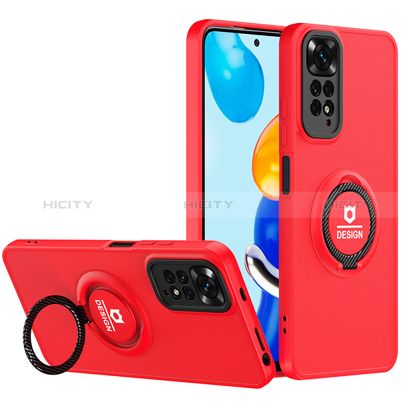 Funda Bumper Silicona y Plastico Mate Carcasa con Soporte H02P para Xiaomi Redmi Note 11 4G (2022) Rojo