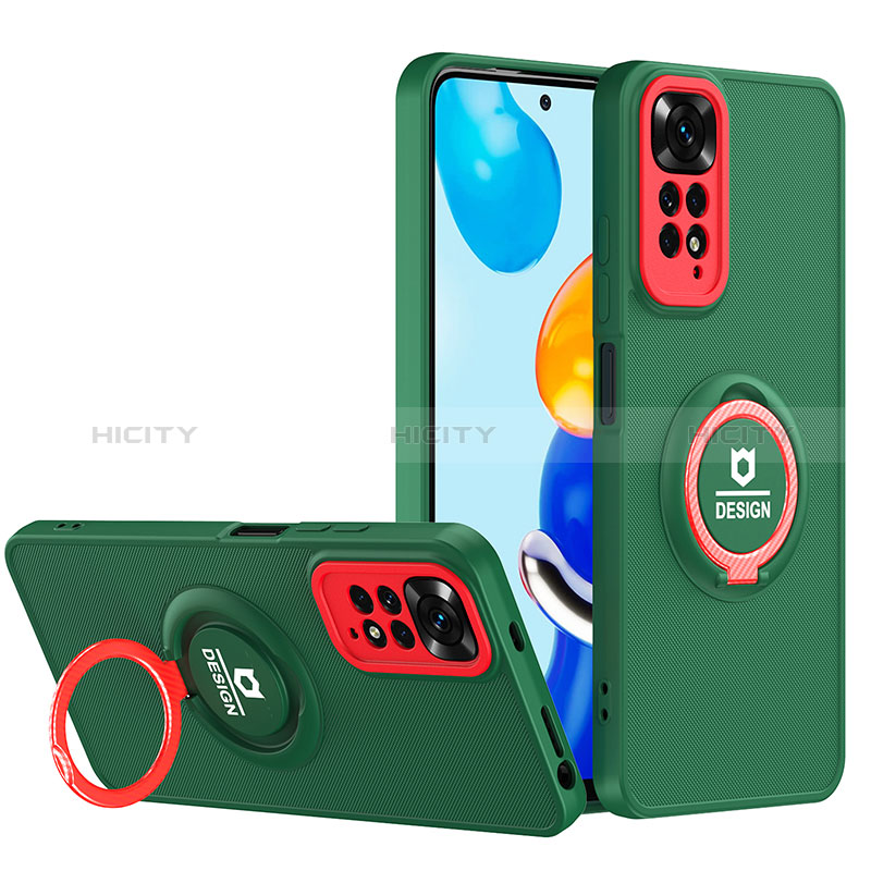 Funda Bumper Silicona y Plastico Mate Carcasa con Soporte H02P para Xiaomi Redmi Note 11 4G (2022) Verde