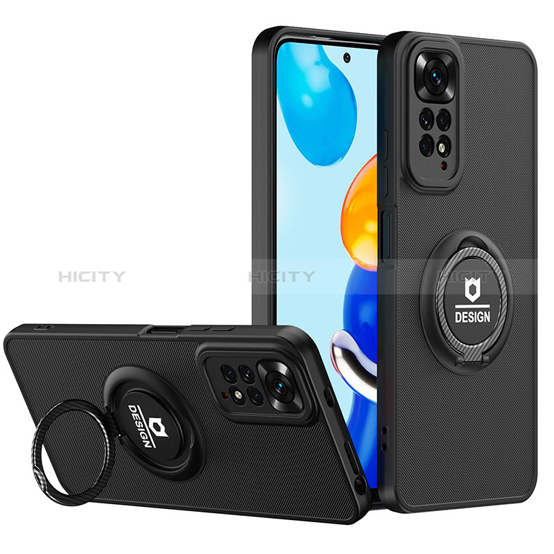 Funda Bumper Silicona y Plastico Mate Carcasa con Soporte H02P para Xiaomi Redmi Note 11 Pro 4G Negro