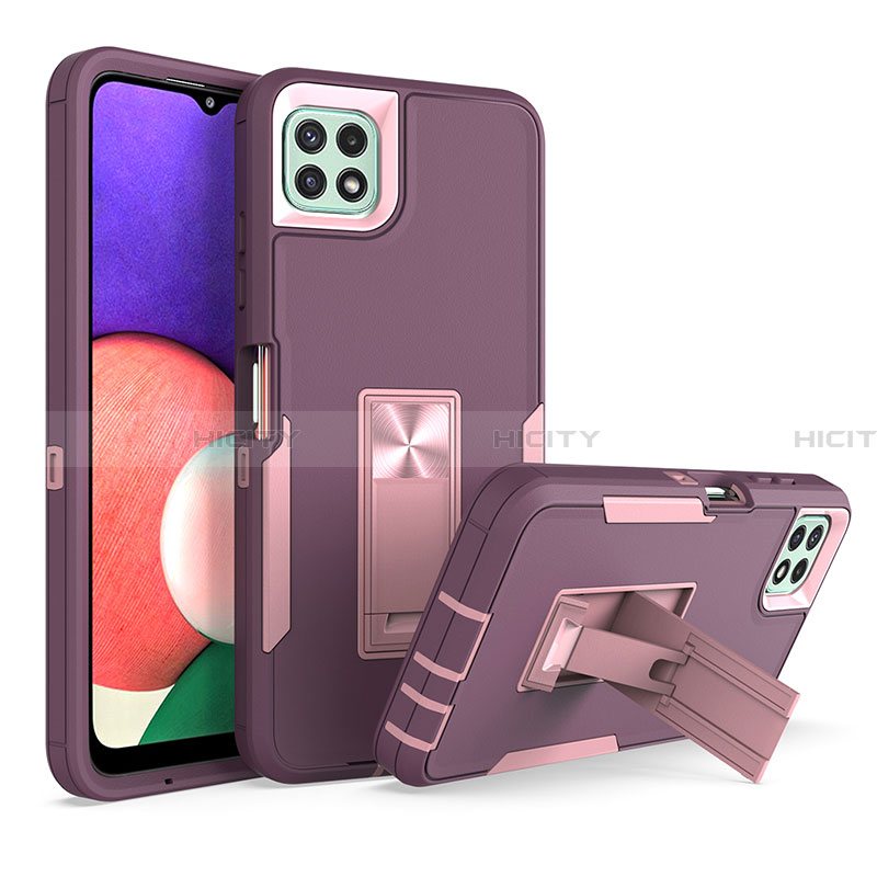 Funda Bumper Silicona y Plastico Mate Carcasa con Soporte J01S para Samsung Galaxy A22 5G Morado