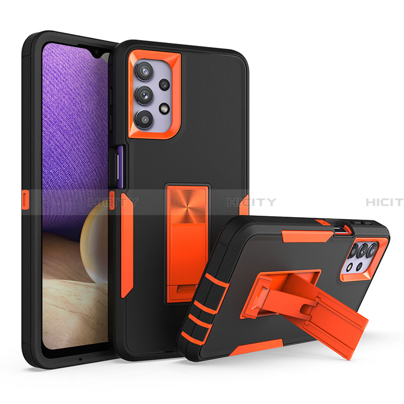 Funda Bumper Silicona y Plastico Mate Carcasa con Soporte J01S para Samsung Galaxy A32 4G Naranja