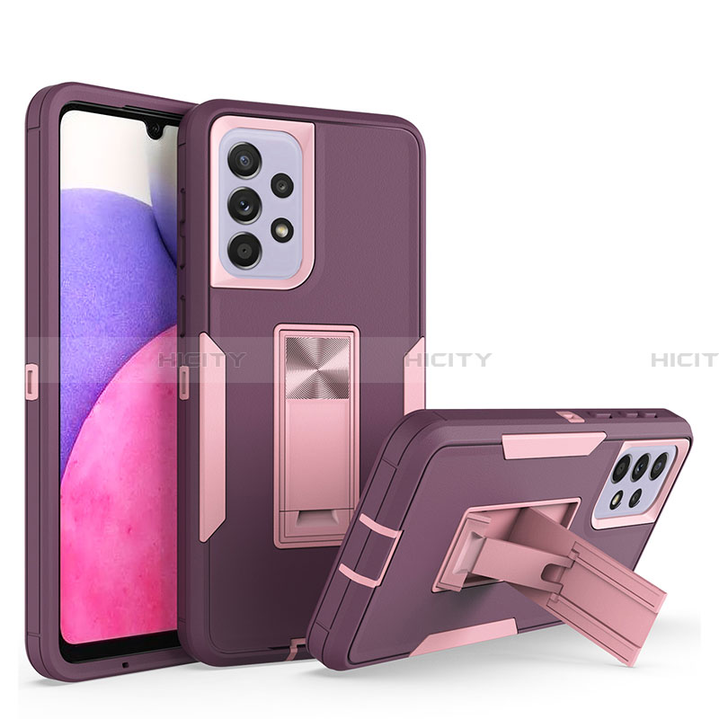 Funda Bumper Silicona y Plastico Mate Carcasa con Soporte J01S para Samsung Galaxy A33 5G Morado