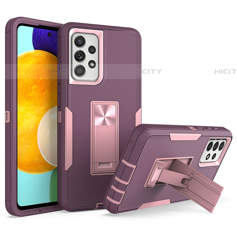 Funda Bumper Silicona y Plastico Mate Carcasa con Soporte J01S para Samsung Galaxy A52 4G Morado