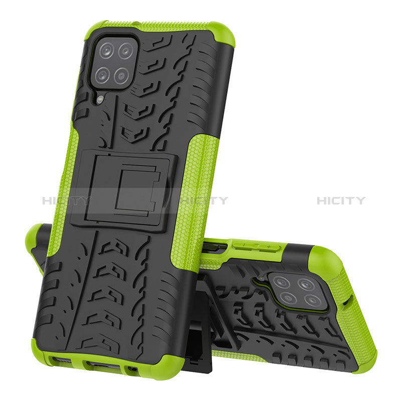 Funda Bumper Silicona y Plastico Mate Carcasa con Soporte J01X para Samsung Galaxy A12 Nacho Verde