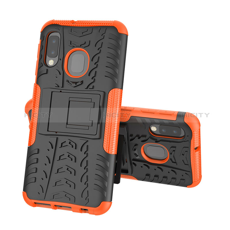 Funda Bumper Silicona y Plastico Mate Carcasa con Soporte J01X para Samsung Galaxy A20e Naranja