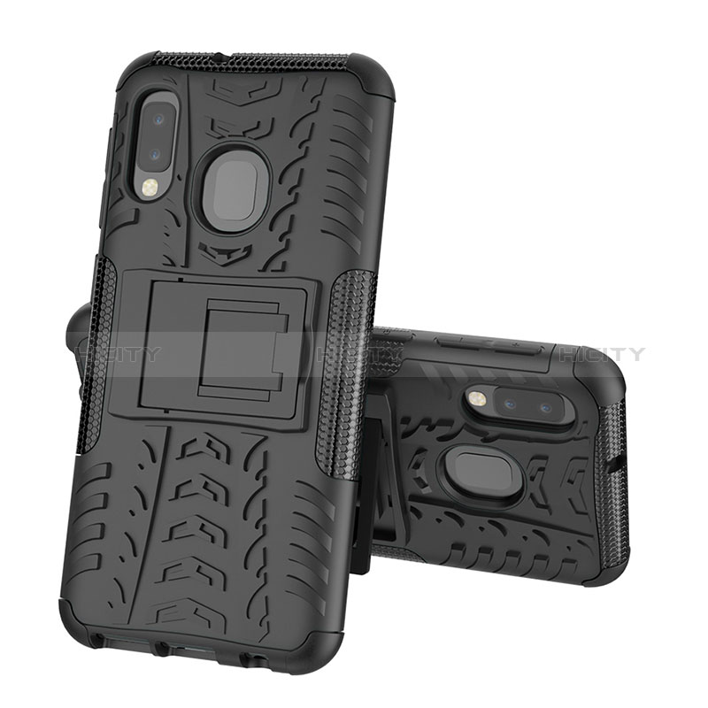 Funda Bumper Silicona y Plastico Mate Carcasa con Soporte J01X para Samsung Galaxy A20e Negro