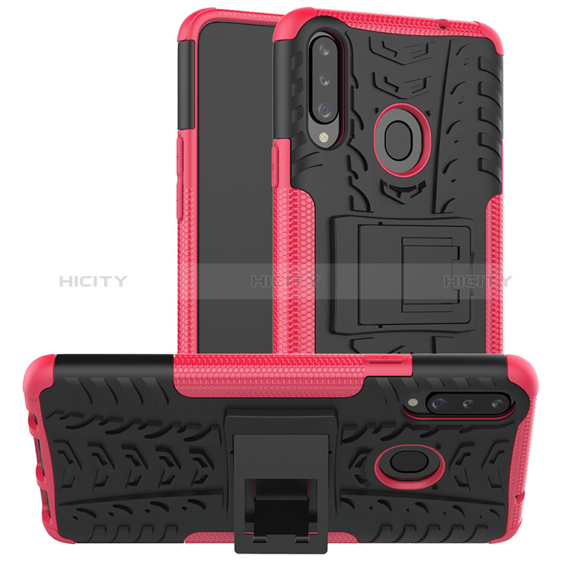 Funda Bumper Silicona y Plastico Mate Carcasa con Soporte J01X para Samsung Galaxy A20s Rosa Roja