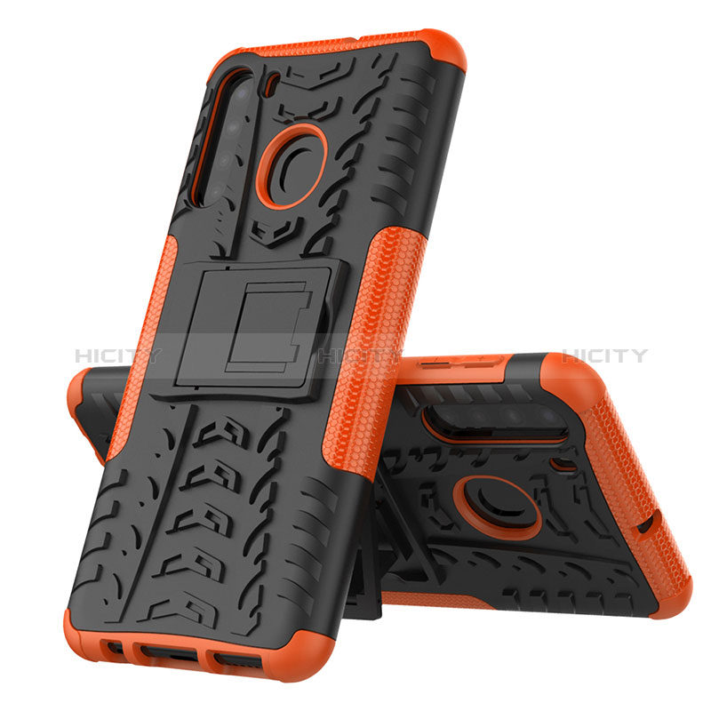 Funda Bumper Silicona y Plastico Mate Carcasa con Soporte J01X para Samsung Galaxy A21 Naranja