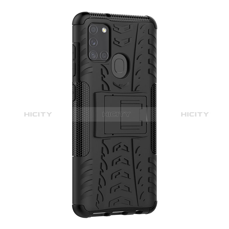 Funda Bumper Silicona y Plastico Mate Carcasa con Soporte J01X para Samsung Galaxy A21s