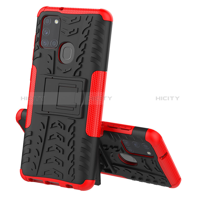 Funda Bumper Silicona y Plastico Mate Carcasa con Soporte J01X para Samsung Galaxy A21s