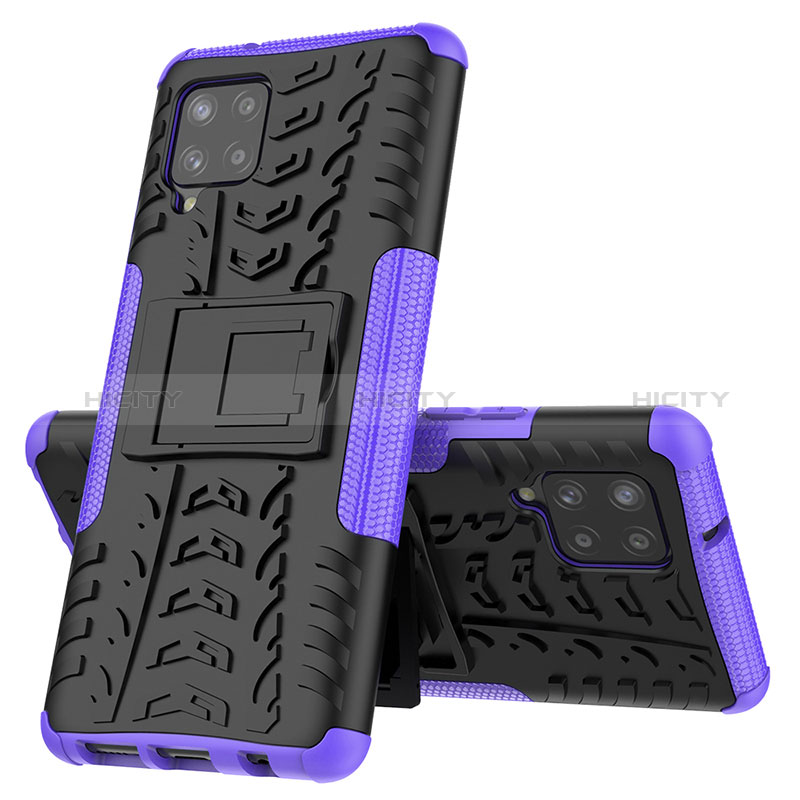 Funda Bumper Silicona y Plastico Mate Carcasa con Soporte J01X para Samsung Galaxy A42 5G Morado