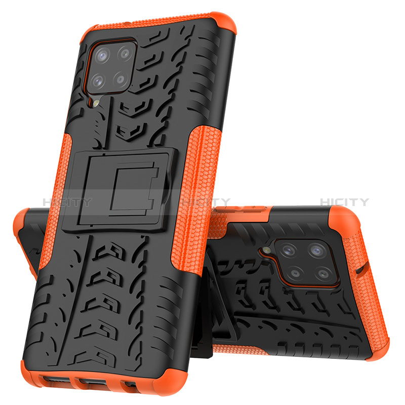 Funda Bumper Silicona y Plastico Mate Carcasa con Soporte J01X para Samsung Galaxy A42 5G Naranja