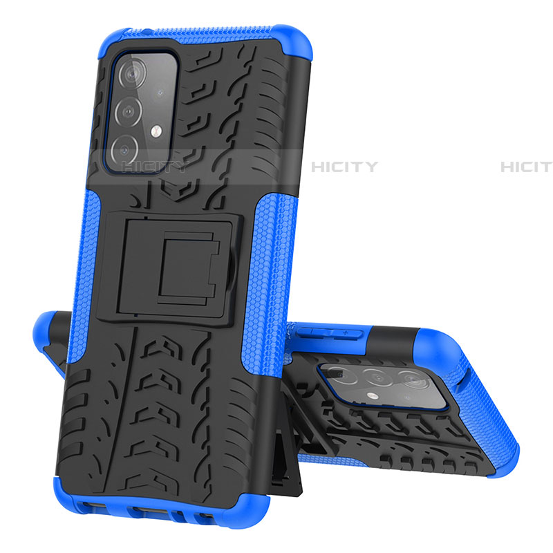 Funda Bumper Silicona y Plastico Mate Carcasa con Soporte J01X para Samsung Galaxy A52 4G Azul