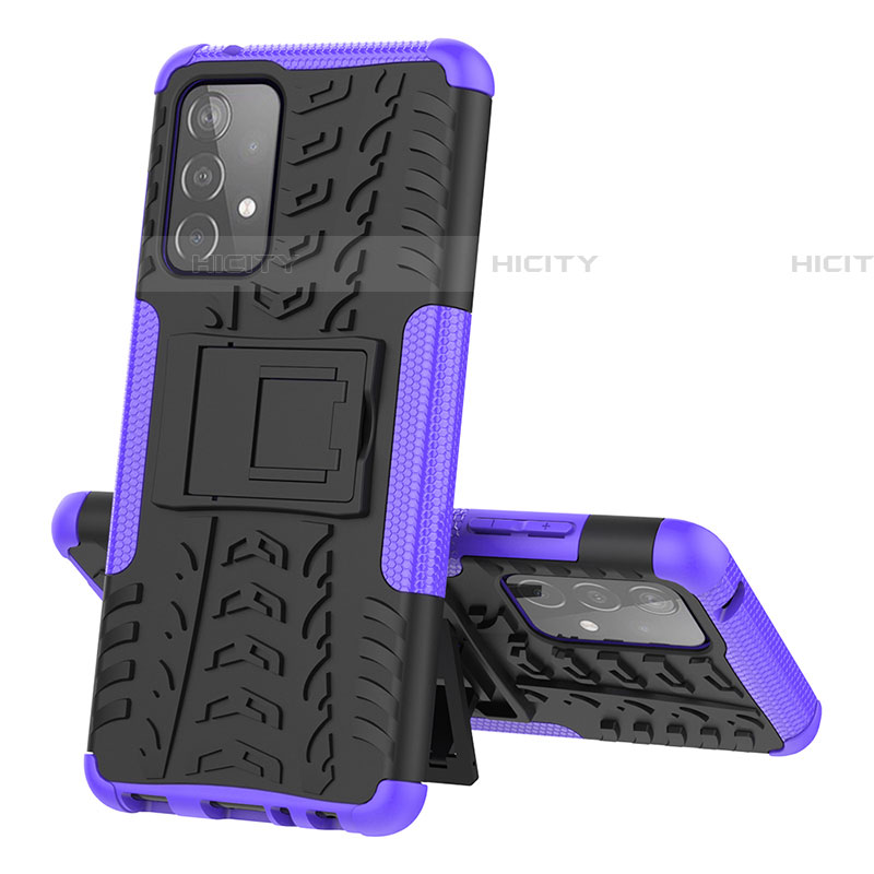 Funda Bumper Silicona y Plastico Mate Carcasa con Soporte J01X para Samsung Galaxy A52 4G Morado