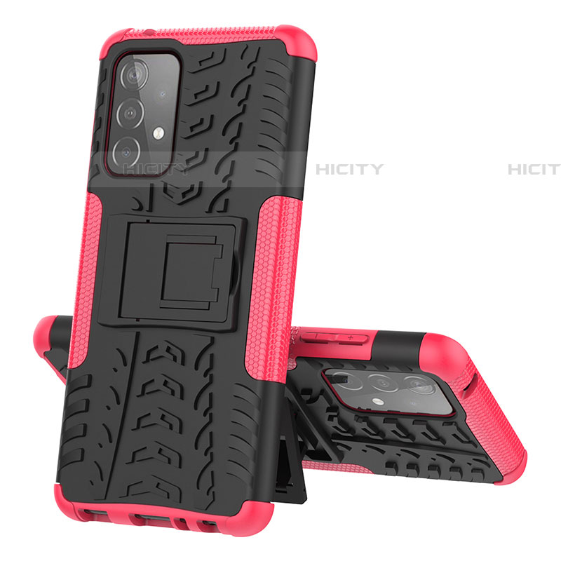 Funda Bumper Silicona y Plastico Mate Carcasa con Soporte J01X para Samsung Galaxy A52 4G Rosa Roja