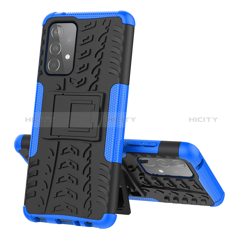 Funda Bumper Silicona y Plastico Mate Carcasa con Soporte J01X para Samsung Galaxy A52s 5G Azul