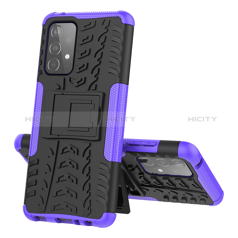 Funda Bumper Silicona y Plastico Mate Carcasa con Soporte J01X para Samsung Galaxy A52s 5G Morado