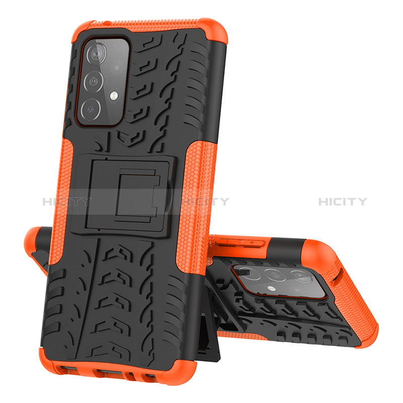 Funda Bumper Silicona y Plastico Mate Carcasa con Soporte J01X para Samsung Galaxy A52s 5G Naranja