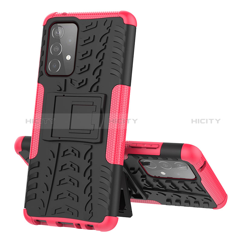 Funda Bumper Silicona y Plastico Mate Carcasa con Soporte J01X para Samsung Galaxy A52s 5G Rosa Roja