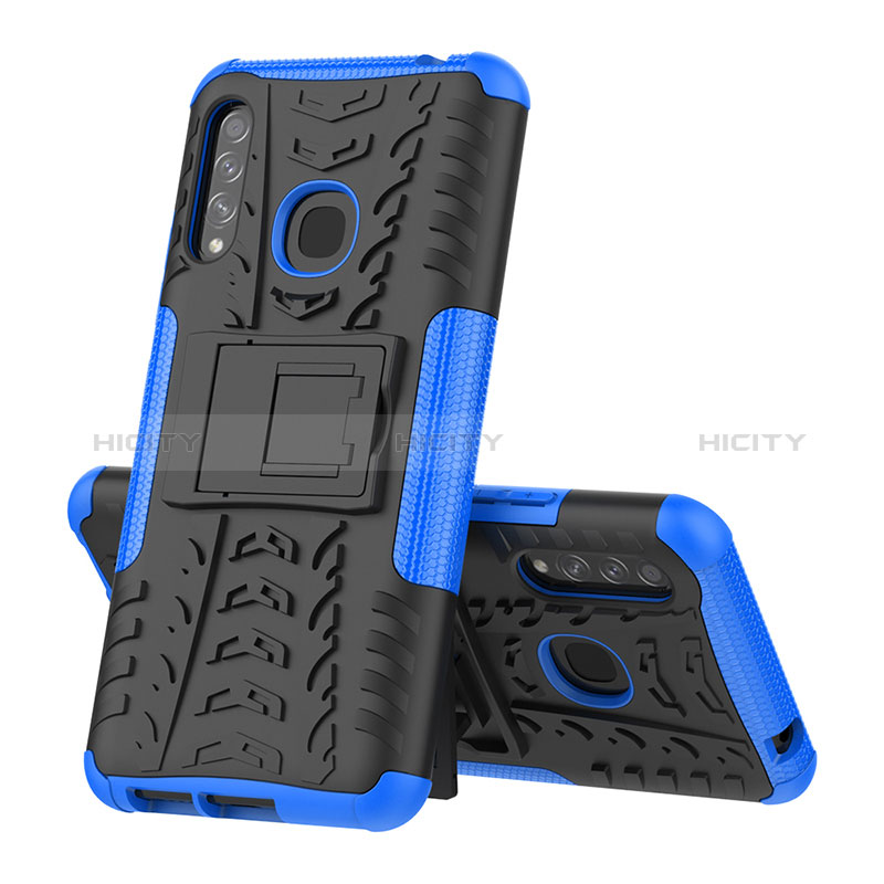 Funda Bumper Silicona y Plastico Mate Carcasa con Soporte J01X para Samsung Galaxy A70E Azul