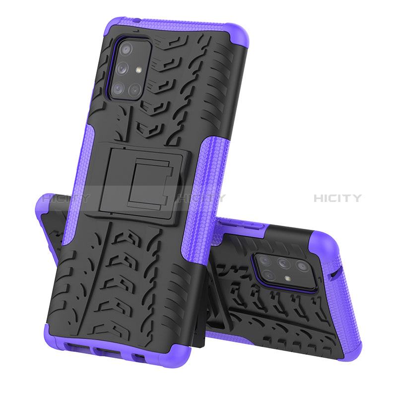 Funda Bumper Silicona y Plastico Mate Carcasa con Soporte J01X para Samsung Galaxy A71 4G A715 Morado