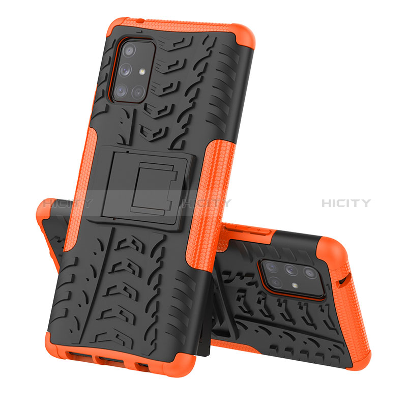 Funda Bumper Silicona y Plastico Mate Carcasa con Soporte J01X para Samsung Galaxy A71 4G A715 Naranja