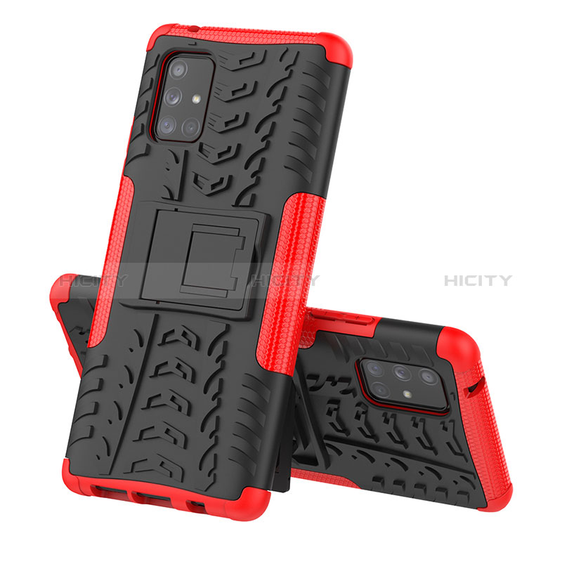 Funda Bumper Silicona y Plastico Mate Carcasa con Soporte J01X para Samsung Galaxy A71 4G A715 Rojo