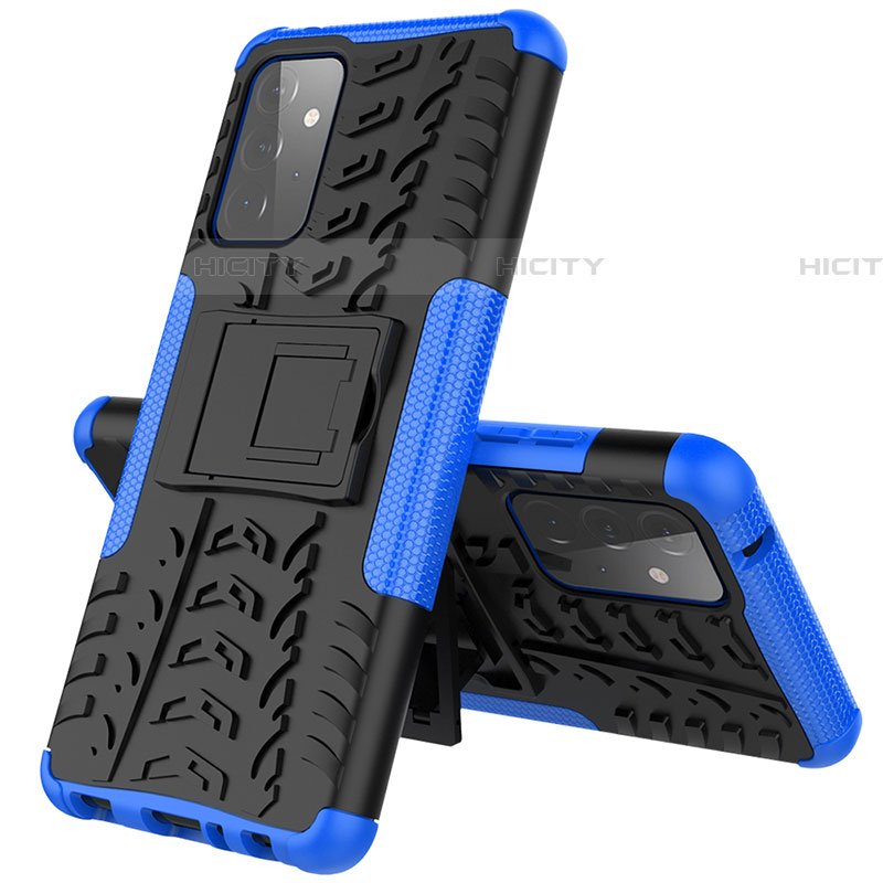 Funda Bumper Silicona y Plastico Mate Carcasa con Soporte J01X para Samsung Galaxy A72 4G Azul