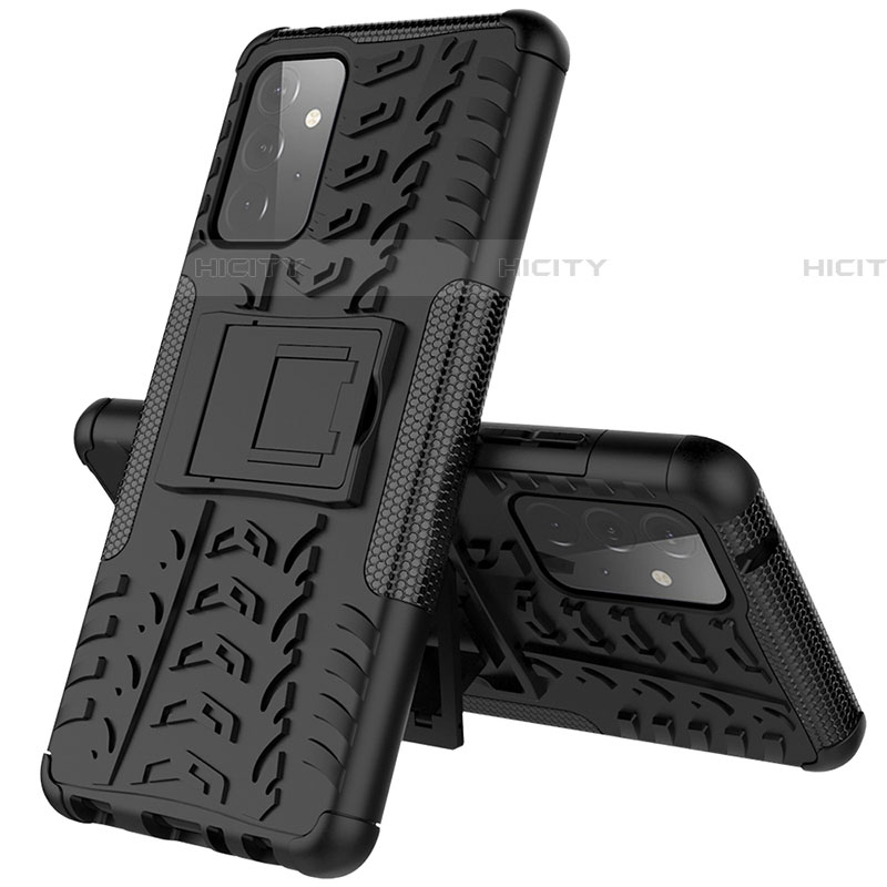 Funda Bumper Silicona y Plastico Mate Carcasa con Soporte J01X para Samsung Galaxy A72 4G Negro