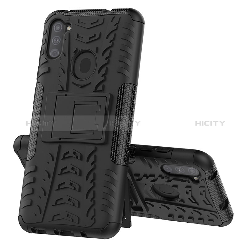 Funda Bumper Silicona y Plastico Mate Carcasa con Soporte J01X para Samsung Galaxy M11 Negro