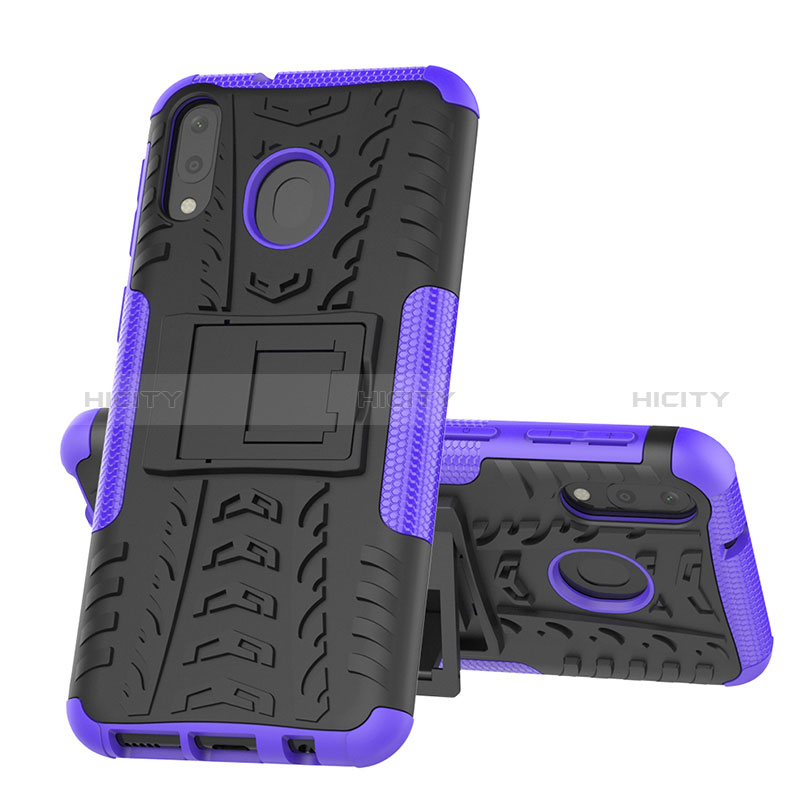 Funda Bumper Silicona y Plastico Mate Carcasa con Soporte J01X para Samsung Galaxy M20 Morado