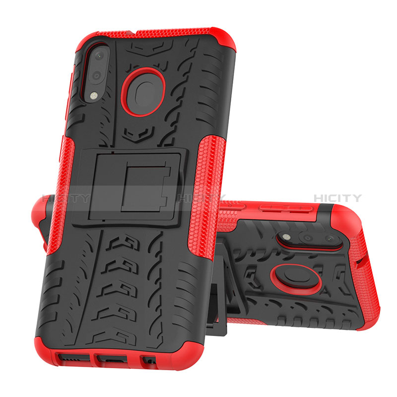 Funda Bumper Silicona y Plastico Mate Carcasa con Soporte J01X para Samsung Galaxy M20 Rojo