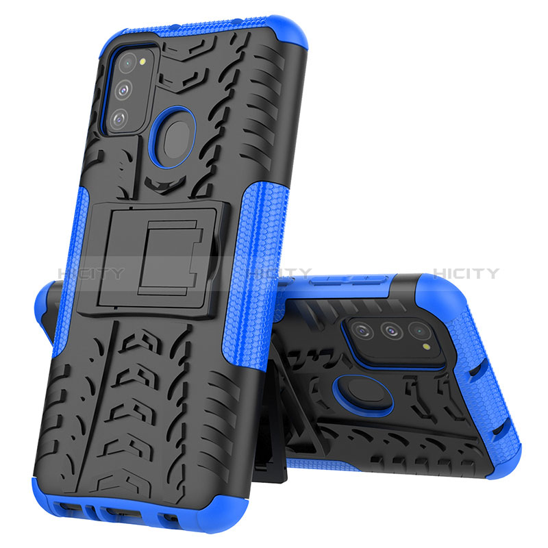 Funda Bumper Silicona y Plastico Mate Carcasa con Soporte J01X para Samsung Galaxy M30s Azul