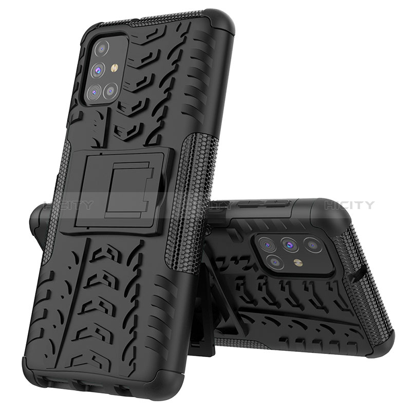 Funda Bumper Silicona y Plastico Mate Carcasa con Soporte J01X para Samsung Galaxy M31s Negro