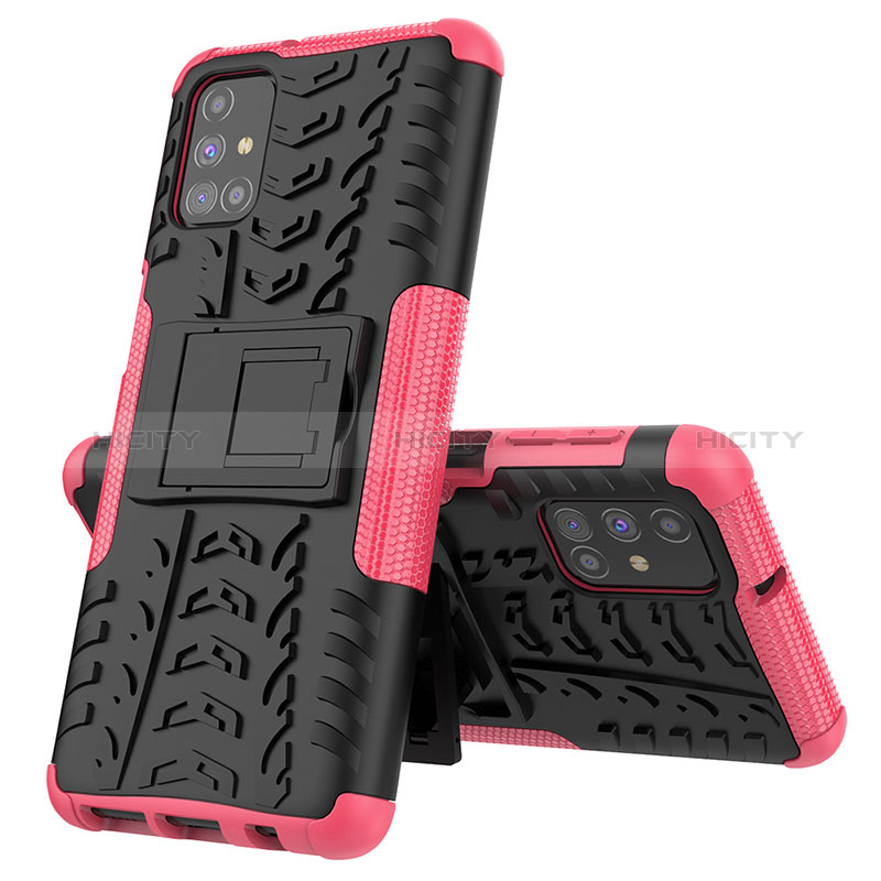 Funda Bumper Silicona y Plastico Mate Carcasa con Soporte J01X para Samsung Galaxy M31s Rosa Roja