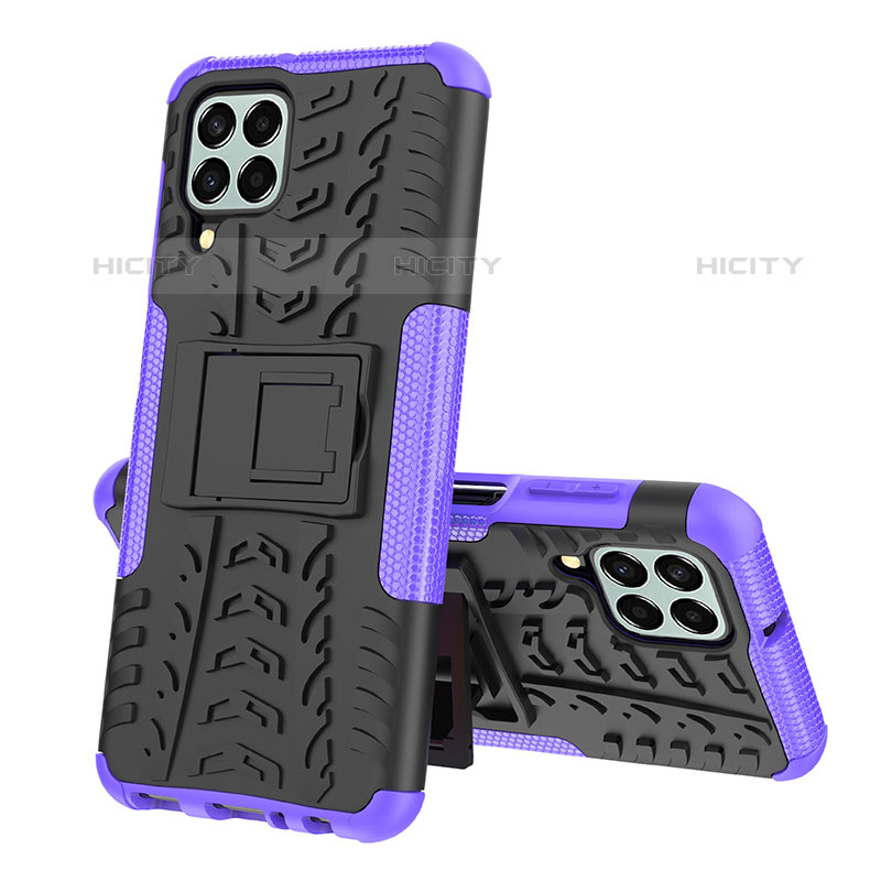 Funda Bumper Silicona y Plastico Mate Carcasa con Soporte J01X para Samsung Galaxy M33 5G Morado