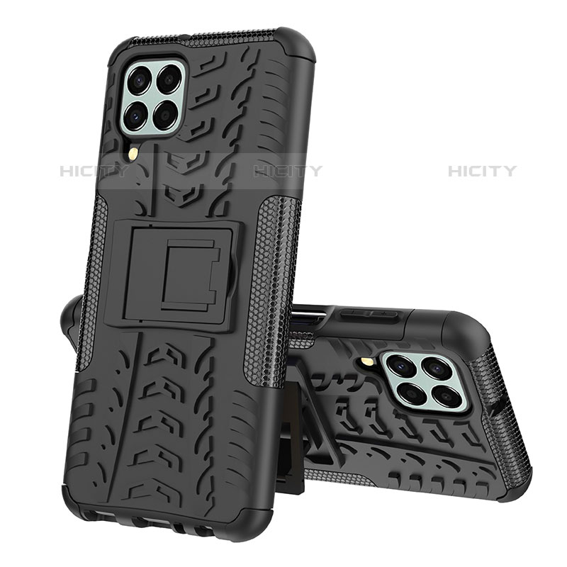 Funda Bumper Silicona y Plastico Mate Carcasa con Soporte J01X para Samsung Galaxy M33 5G Negro