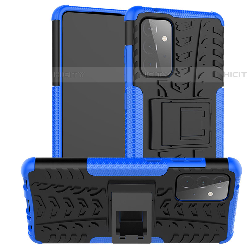 Funda Bumper Silicona y Plastico Mate Carcasa con Soporte J02X para Samsung Galaxy A72 4G Azul