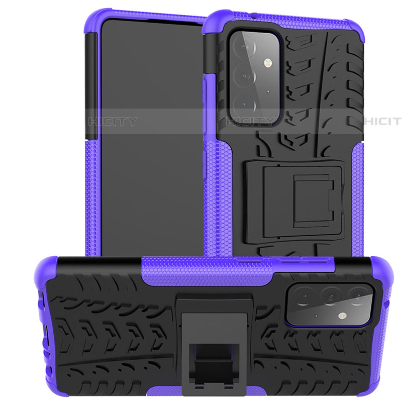 Funda Bumper Silicona y Plastico Mate Carcasa con Soporte J02X para Samsung Galaxy A72 4G Morado