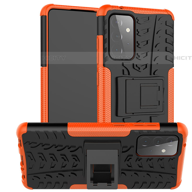 Funda Bumper Silicona y Plastico Mate Carcasa con Soporte J02X para Samsung Galaxy A72 4G Naranja