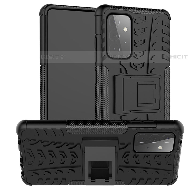 Funda Bumper Silicona y Plastico Mate Carcasa con Soporte J02X para Samsung Galaxy A72 4G Negro
