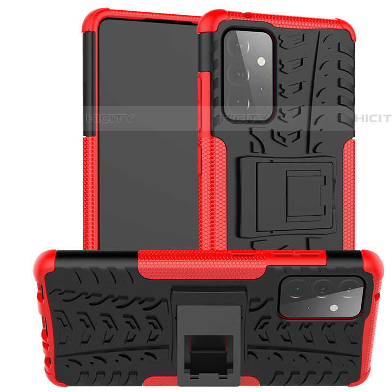 Funda Bumper Silicona y Plastico Mate Carcasa con Soporte J02X para Samsung Galaxy A72 4G Rojo