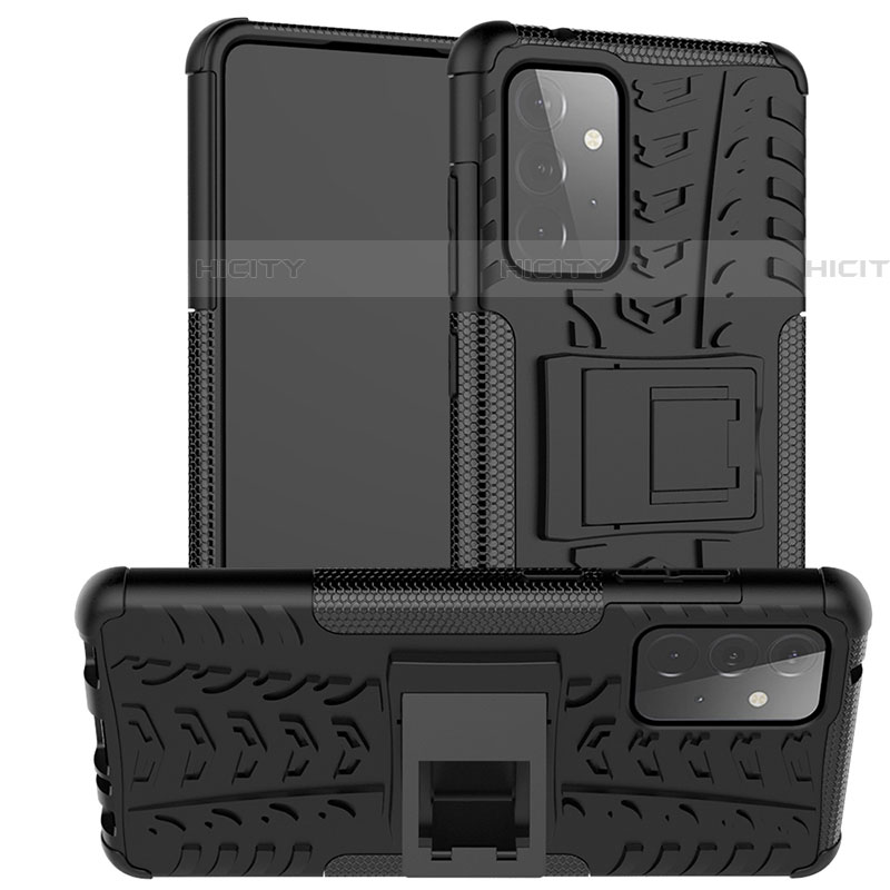 Funda Bumper Silicona y Plastico Mate Carcasa con Soporte J02X para Samsung Galaxy A72 5G Negro