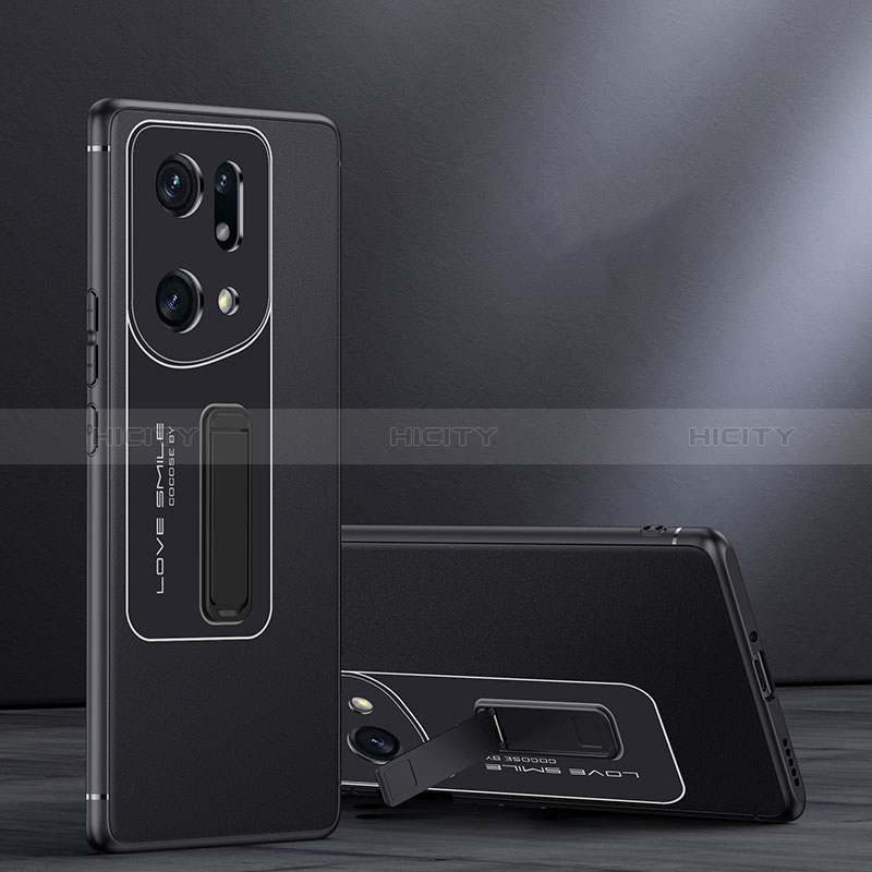 Funda Bumper Silicona y Plastico Mate Carcasa con Soporte JB1 para Oppo Find X5 5G Negro