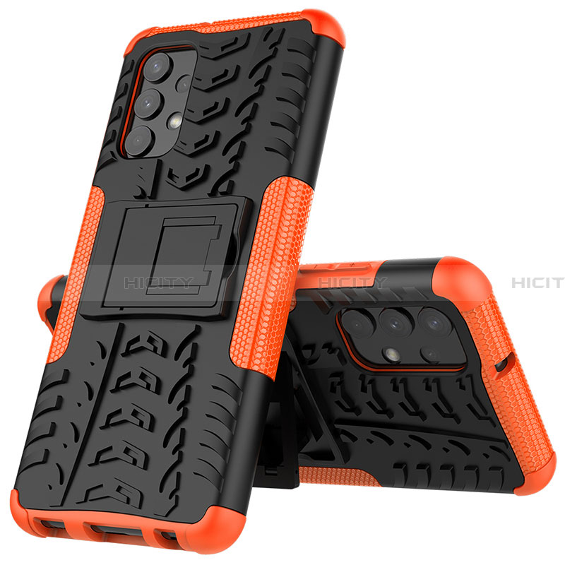 Funda Bumper Silicona y Plastico Mate Carcasa con Soporte JX01 para Samsung Galaxy A32 4G Naranja