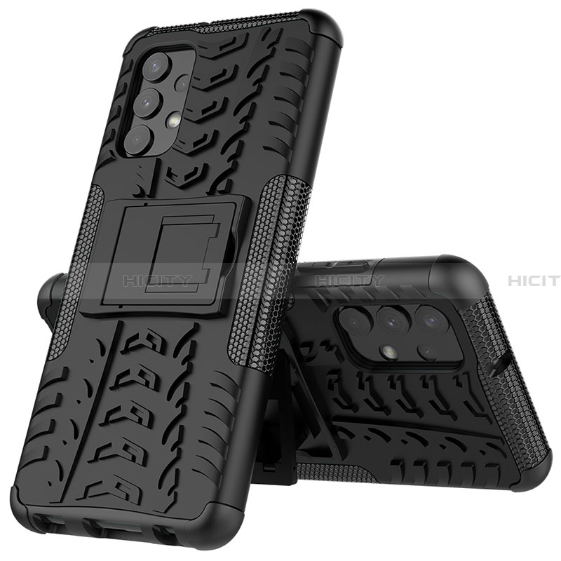 Funda Bumper Silicona y Plastico Mate Carcasa con Soporte JX01 para Samsung Galaxy A32 4G Negro