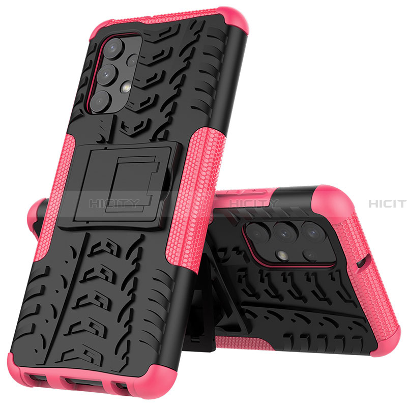 Funda Bumper Silicona y Plastico Mate Carcasa con Soporte JX01 para Samsung Galaxy A32 5G Rosa Roja